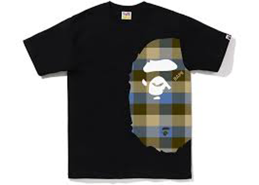 Bape Block Check Side Big Ape Head teee Black Beige